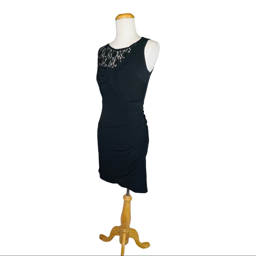 Laundry by Shelli Segal Vintage 90s Ruched Lace Little Black Dress Women’s Sz 6 - Picture 2 of 12